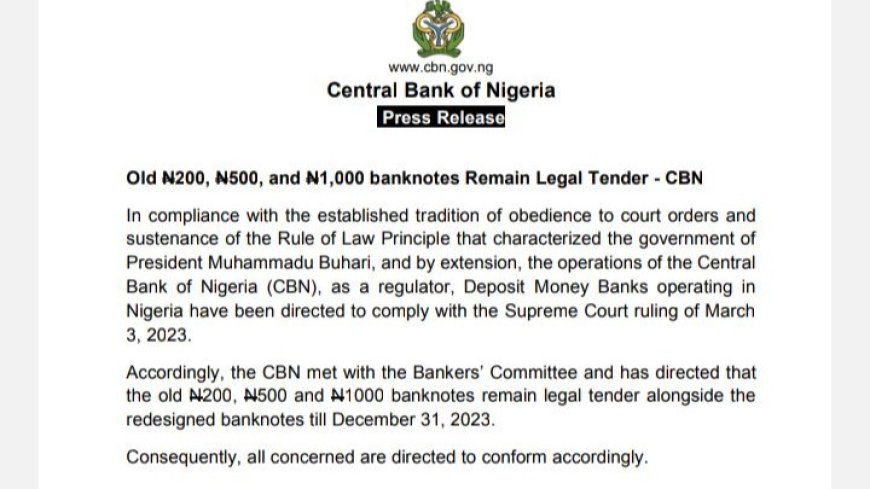 CBN Says Old ₦200, ₦500, ₦1,000 Notes Remain Legal Tender