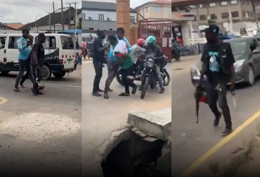 Lagos police officers seen assaulting a man for allegedly refusing to open his phone during a stop and search